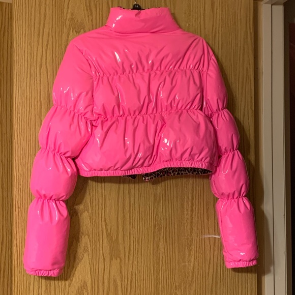 Cropped Hot Pink Puffer Bubble Jacket - Picture 3 of 8